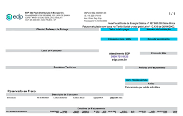 Modelo de conta de fatura Edp